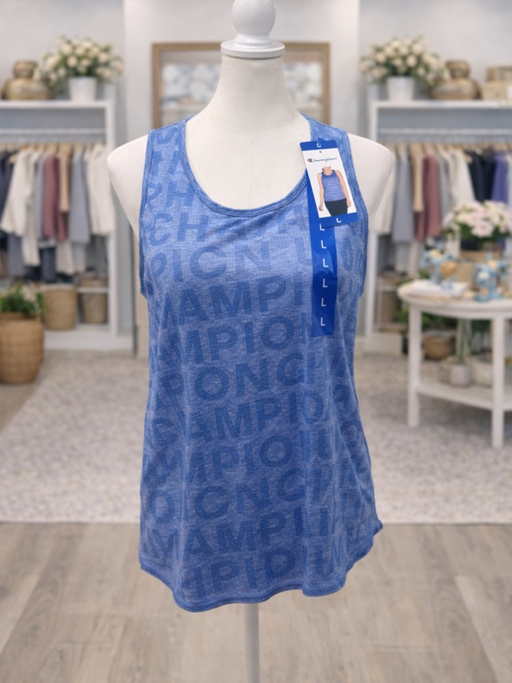 Champion Blue Racerback Tank Top Large NWT Logo Print Athletic